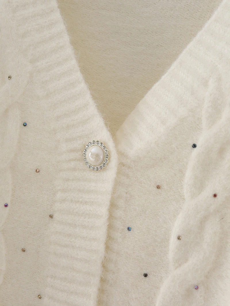 

A15 New Fashion Designer Diamond Cardigan Long-sleeved Single-breasted Solid Color Button Knitted Sweater Garment Knit Cardigan