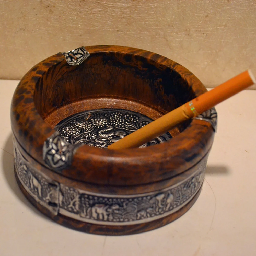 Круглая деревянная пепельница винтажный чехол с рисунком слона настольное