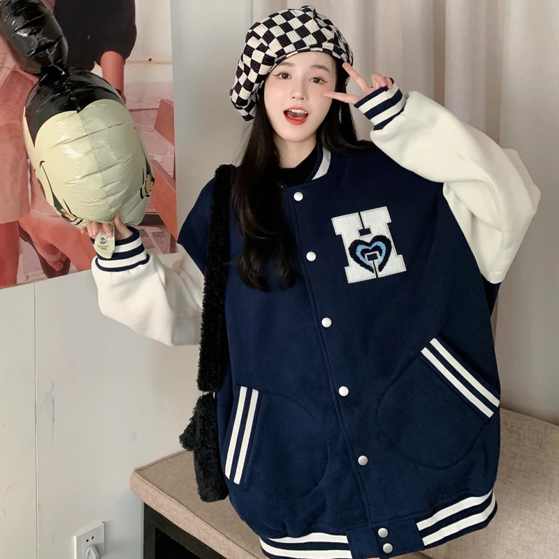 

Осень 2021, толстая бейсбольная униформа из твила с длинными рукавами, стеганая теплая куртка, свободная куртка в стиле ретро