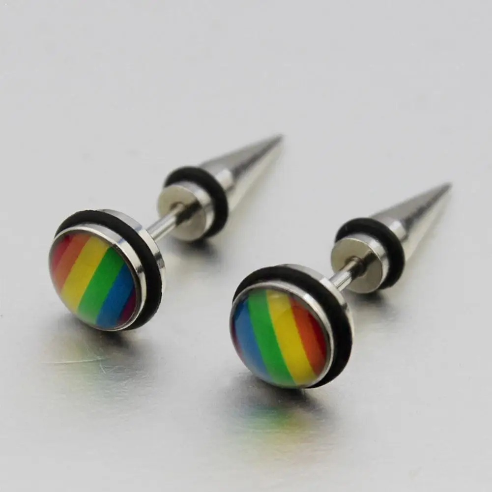 

Rivet Steel Ear Studs Fashion Unisex Rainbow Pride Earrings Gay Men N1A4
