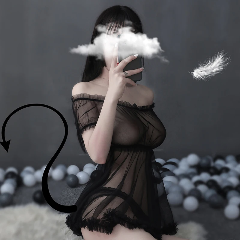 Short Sleeve Slash Neck Ruffle Bow Mesh Gauze Sheer Tops And Shorts Woman Night Sexy Sleepwear Lingerie Pajamas Set Home Clothes | Женская