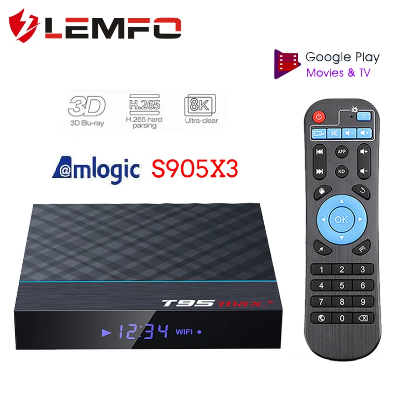 ТВ приставка LEMFO S905X3 8KHDR Android 9 0 Wifi 2 4G/5G Bluetooth 4 T95Max + Гб Ram 64 Rom H.265 аппаратное