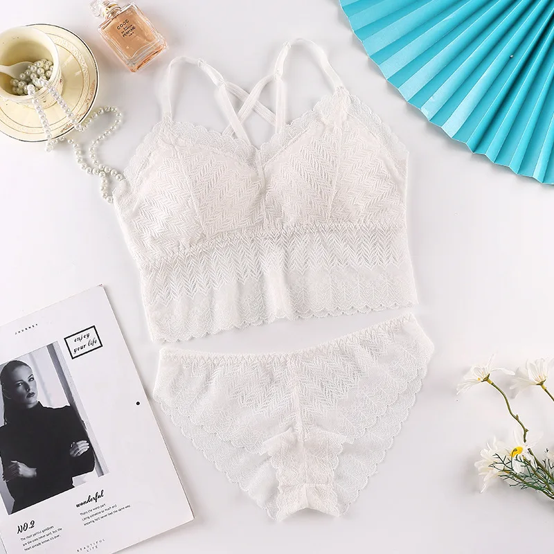 

New European and American Sexy Back Cross Adjustable Shoulder Lace Bra Underwear Suit for Girls Underwear Women Set