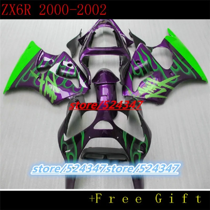 

Hot sales Fairing kit For KAWASAKI Ninja ZX6R 00-02 ZX-6R 2000-2002 6R 00 02 ZX 6R 2000 2002 00 01 02 purple black green flames