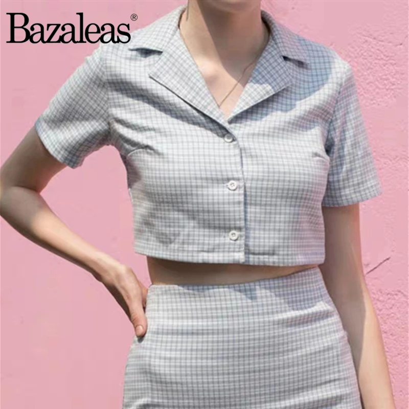 Короткий топ Bazaleas на пуговицах в винтажном стиле элегантная маленькая клетчатая