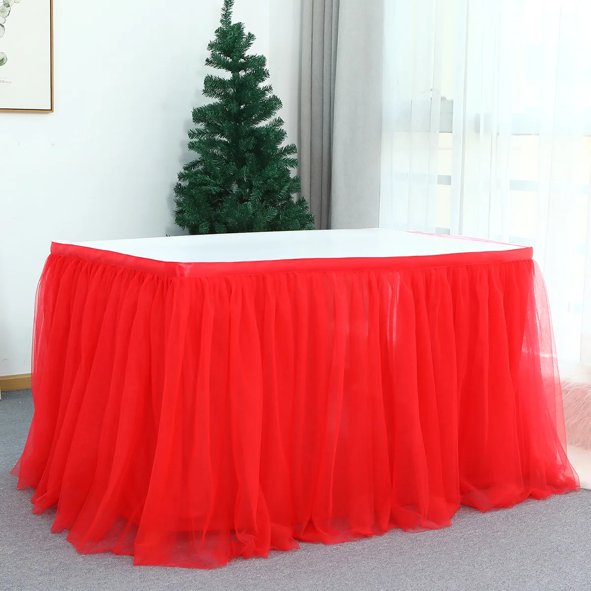 

Desk Table Skirt Birthday Halloween Dessert Table Net Yarn Pleated Home Hotel Wedding Decorations Party Tables Tutu Table Skirt