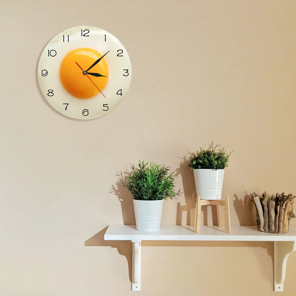 Sunny Side Up жареное яйцо кухонные настенные часы 3D плоский дизайн для завтрака еды