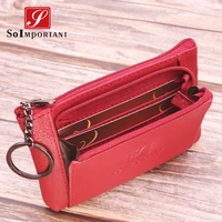 women small wallets genuine cow leather card holder coin purse female zipper high quality money bags lady pouch pu with key ring