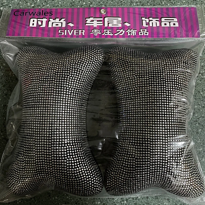 

2pcs Neck Pillow for Driver Auto Headrest Cushion Driving Necksupport Crystal Rhinestone Diamond Bling Accessories Woman