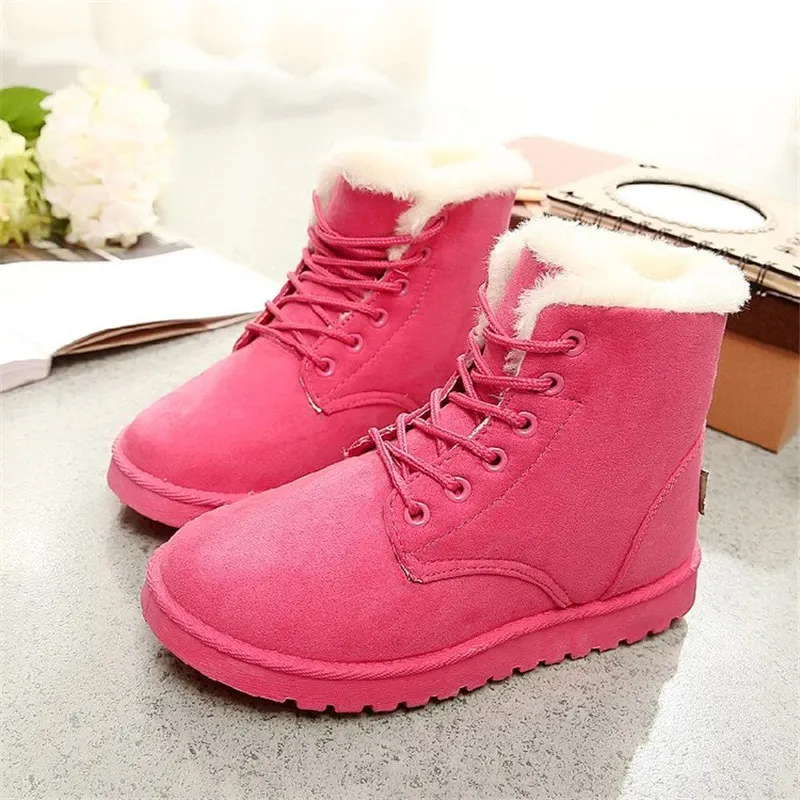 Зимние ботинки на плоской подошве женские из флока теплые меховые плюшевые