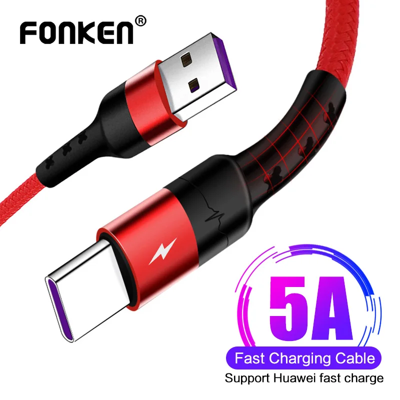 FONKEN 5A USB C type кабель 1 м 2 быстрая супер Зарядка шнур для передачи данных зарядное