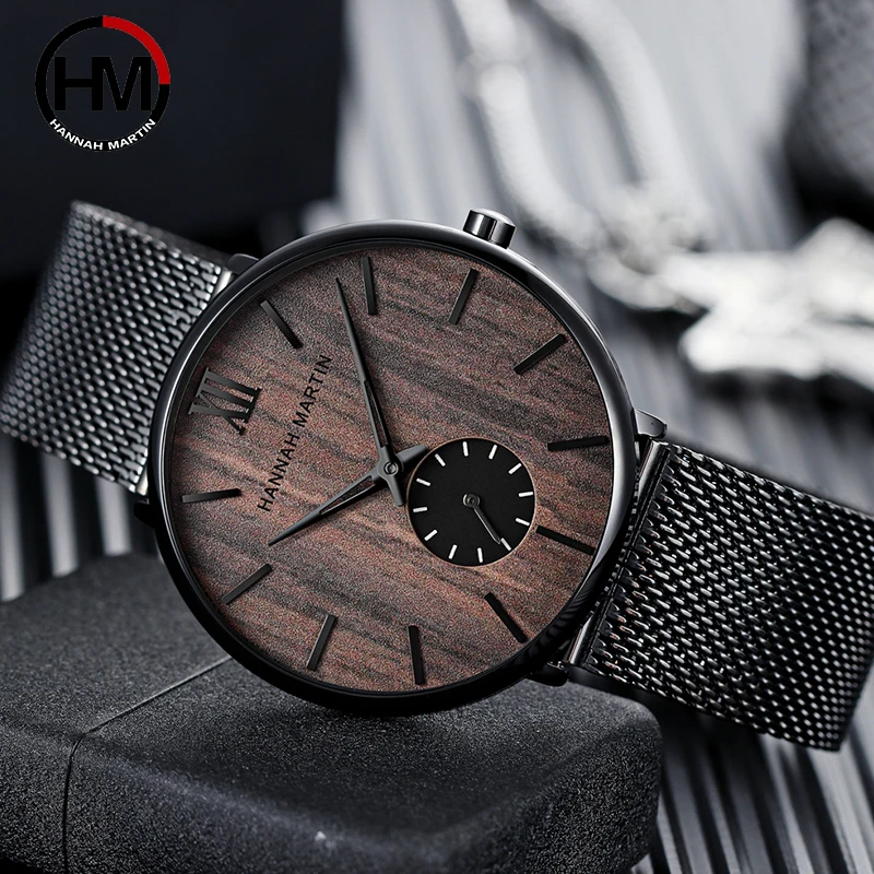 Hot Sale Hannah Martin Men Watch Ebony Cherry Wood Dial Quartz Wristwatches Simple Business Watches Wrist Montre homme | Наручные часы