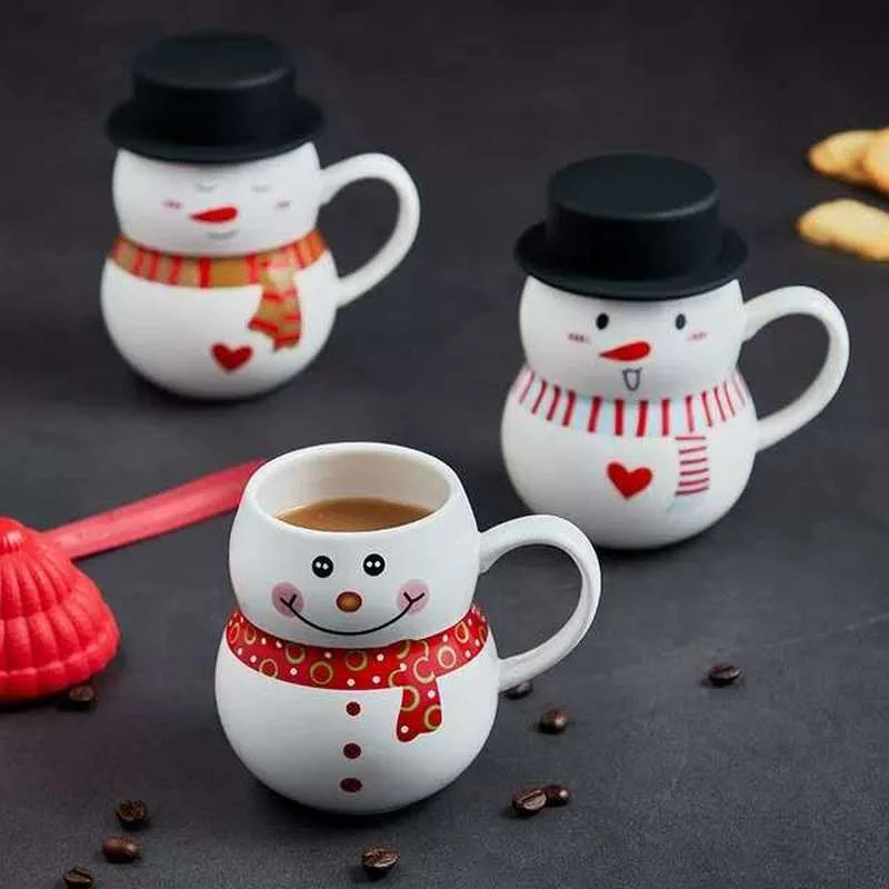 

3D Christmas Snowman Ceramic Coffee Mug Creative Cartoon Milk Breakfast Cup Christmas Gift New with Cover