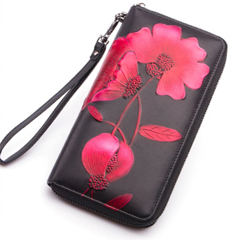

Lady Genuine Leather Wallet Women Long Purse For Mom's Gift Bag Female Clutches Money Wallets Handbag for Cell Phone Card Holder