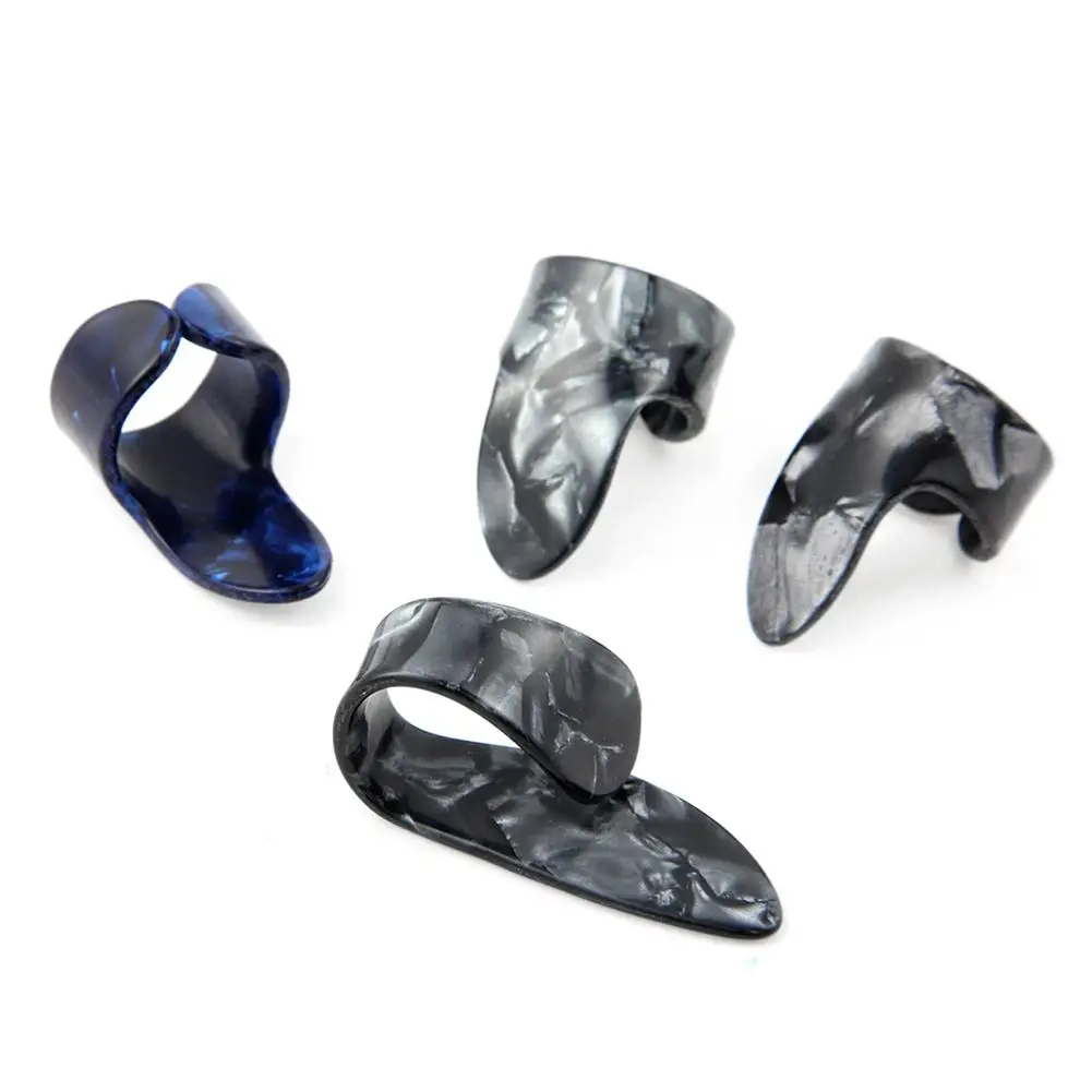 

4Pcs/set Celluloid 1 Thumb + 3 Finger Guitar Picks Guitar Plectrums Sheath for Acoustic Electric Bass Guitar Random Color