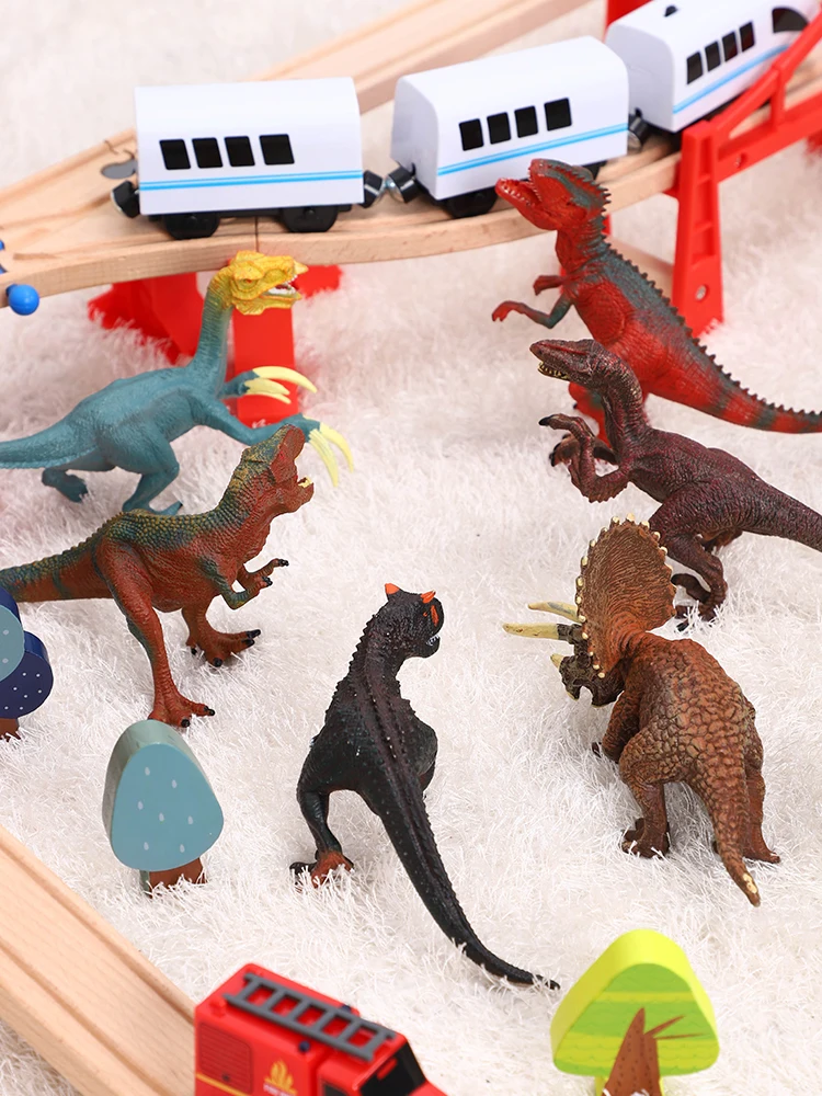 Динозавр животное дикий деревянный поезд трек игрушка набор совместимый с BRIO