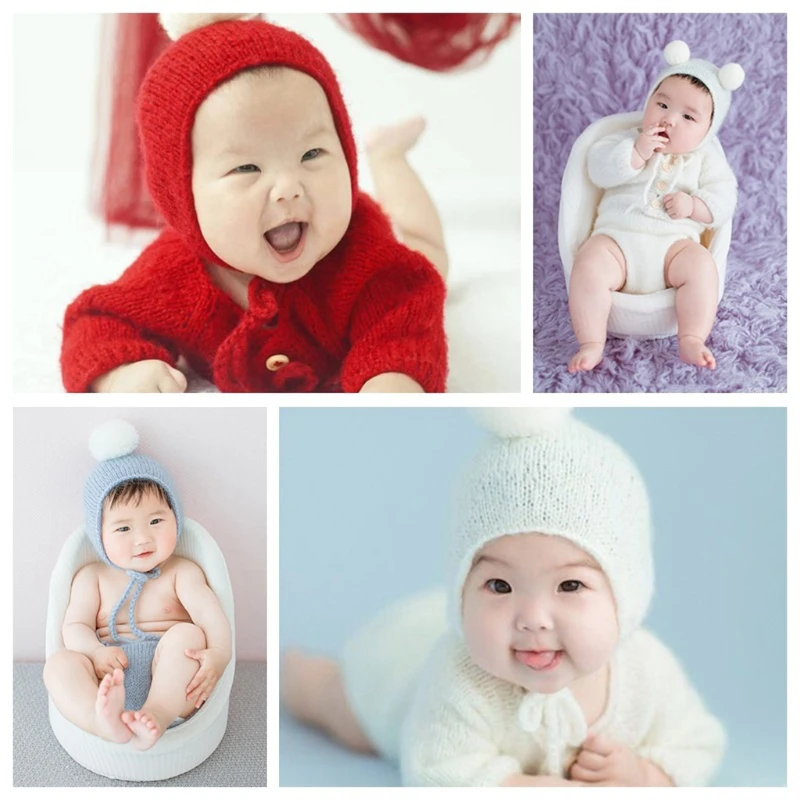 

Crochet Mohair Fotografia Baby Clothes Newborn Photography Props Girls Boys Hats Romper Set Indoor DIY Photo Shooting Accessorie