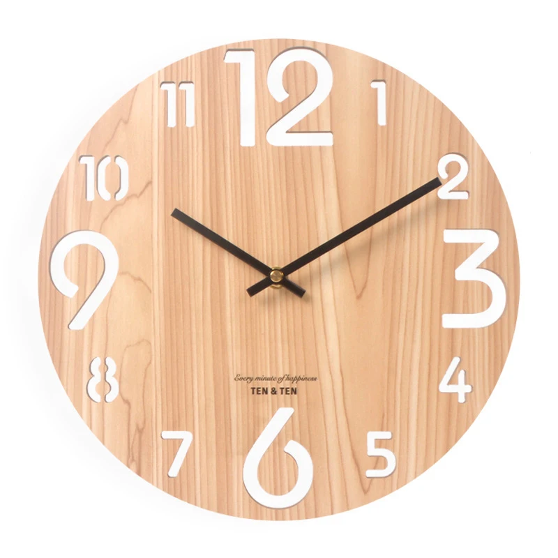 Wooden 3D Wall Clock Modern Design Nordic Brief Living Room Decoration Kitchen Art Hollow Watch Home Decor 12 inch | Дом и сад