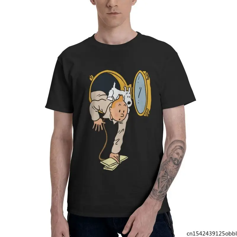 

Funny Tintin and Snowy Funny The Adventures of Tintin Short Sleeve Cool Men's T Shirt Homme Gift Idea