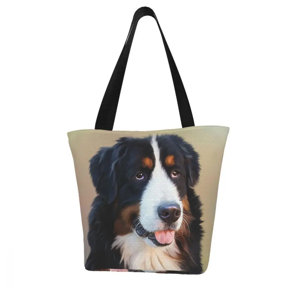 

Fashion Canvas Cotton Fabric Big Capacity Tote Bag for Women Bernese Mountain Dog Printed Reusable Shopping Bag Shopper