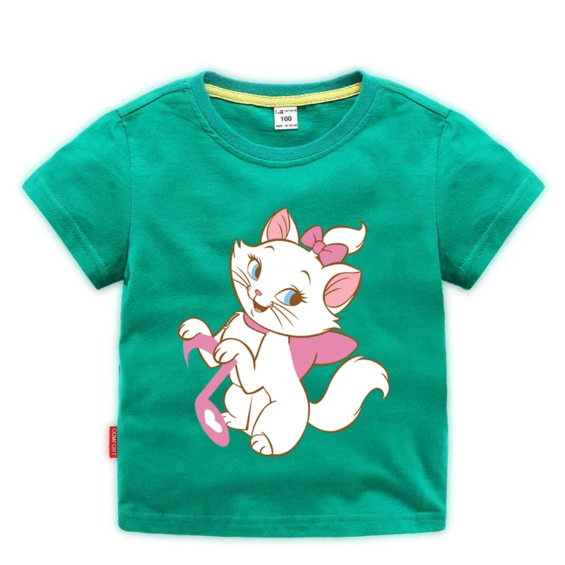 

11 Colors New Children Baby Girls Short Sleeves T shirt Cat Marie Aristocats Baby Girl Tee 1-10 Years Kids T-shirt