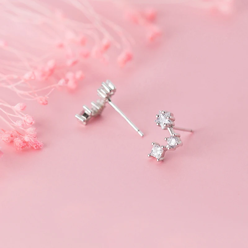 

MloveAcc Authentic 925 Sterling Silver CZ Exquisite Stackable Star Stud Earrings for Women Jewelry Valentine's Day Gift