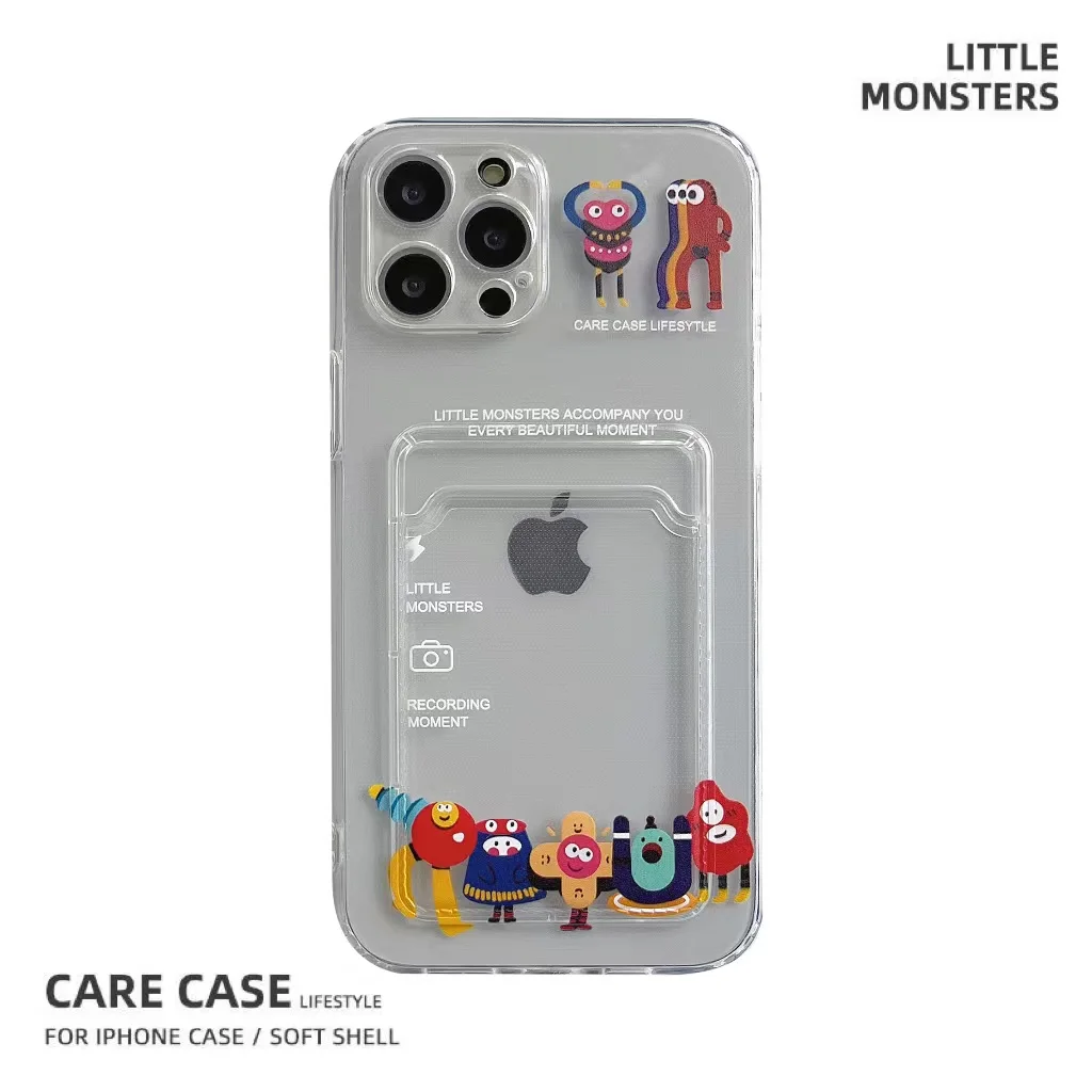 

Cartoon Little Monster Clear Wallet case for iphone X XR 8 7plus 13 mini 12 11 pro XS max Silicone cover iphone 11 Card Pocket