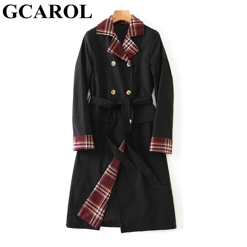 

Женский двубортный плащ GCAROL, длинное пальто в клетку, с поясом, для работы, для весны, осени и зимы
