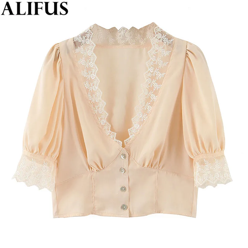 

Fashion Women's Shirt 2020 Stylish Autumn Casual Solid Shirts Blouses V Collar Loose Ladies Half Sleeve Blusas Tops