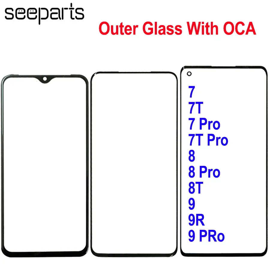 For Oneplus 7 Outer Glass Lens Oneplus 7T 8T Front Glass Oneplus 8 Pro Screen Panel Replacement Parts Oneplus 9R Front Glass