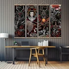 Настенное искусство, постер с японским Самураем, сакураном, укиео, Свиток для гостиной, эстетические картины в свитке, винтажный постер с аниме