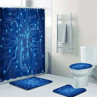 modern tech computer circuit board shower curtains set for bathroom science digital chip bath mats rugs carpet enginnering decor