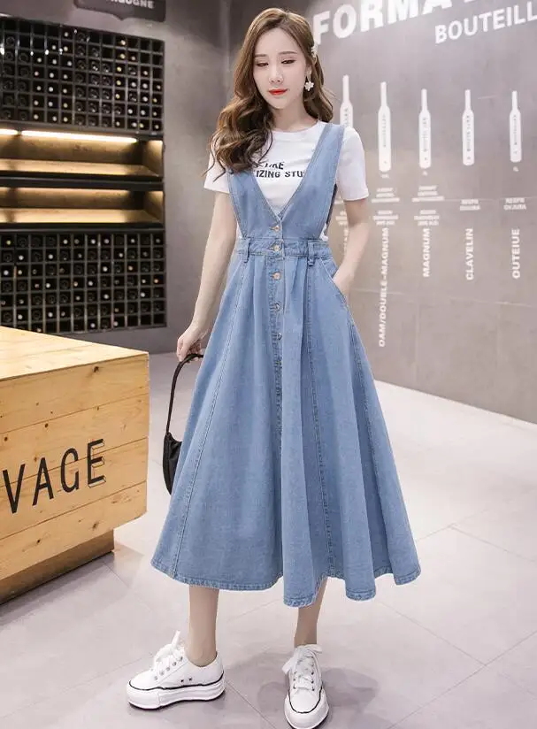 Корейское шикарное однобортное платье из джинсовой ткани модное без рукавов