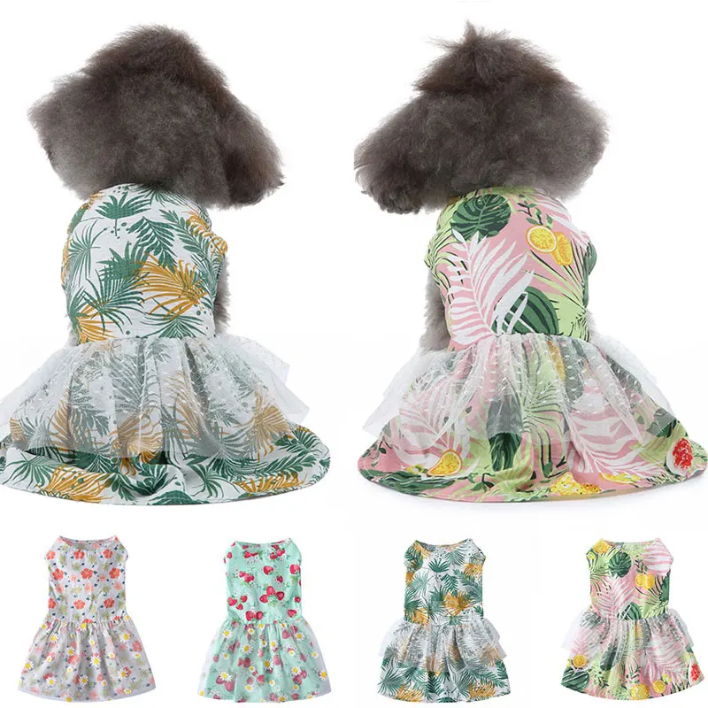 

Summer Floral Dog Dress Pet Wedding Dresses For Chihuahua Pug Yorkie Clothing Puppy Cat Products Dog Clothes for Small Dogs