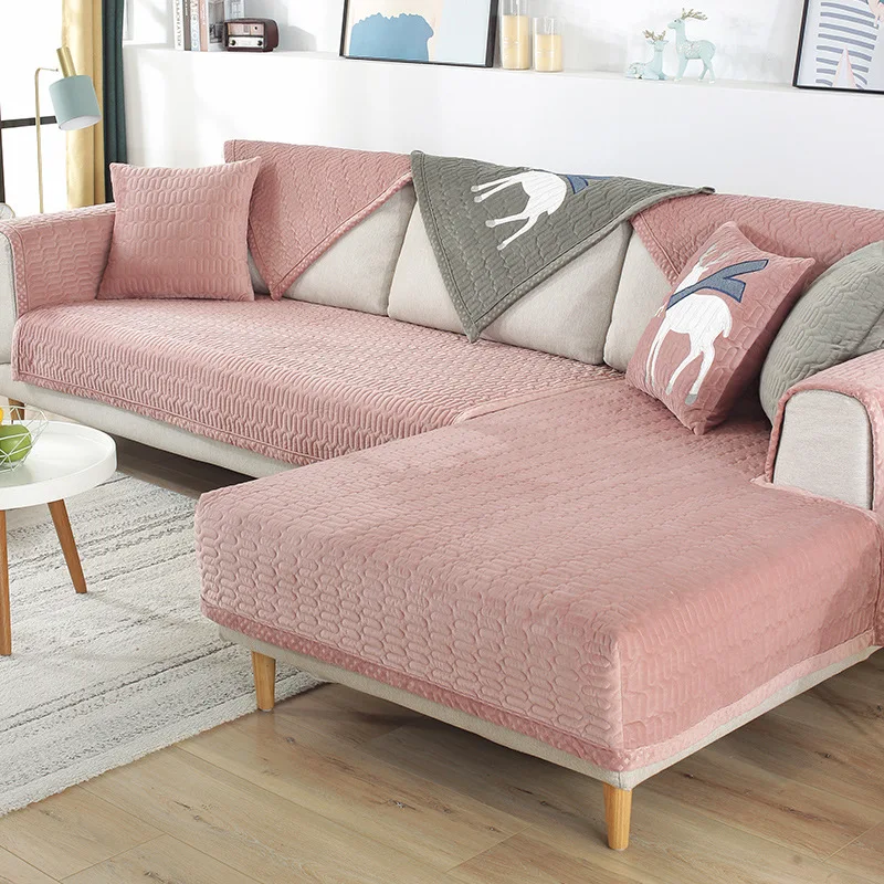 

Plush Sofa Cover for Living Room Four Season Sofa Towel Modern Simplicity Couch Pillowcase Armrest Fabric for L Shape Decor