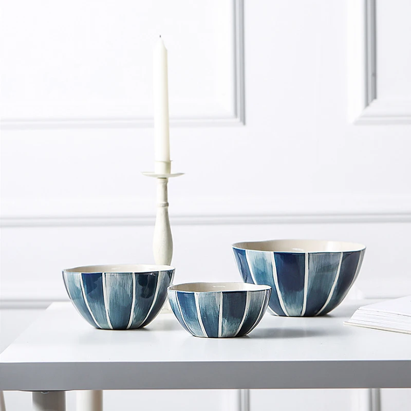 1 шт фарфоровые посуды с синими полосотными рисунками тарелка длиная чашка