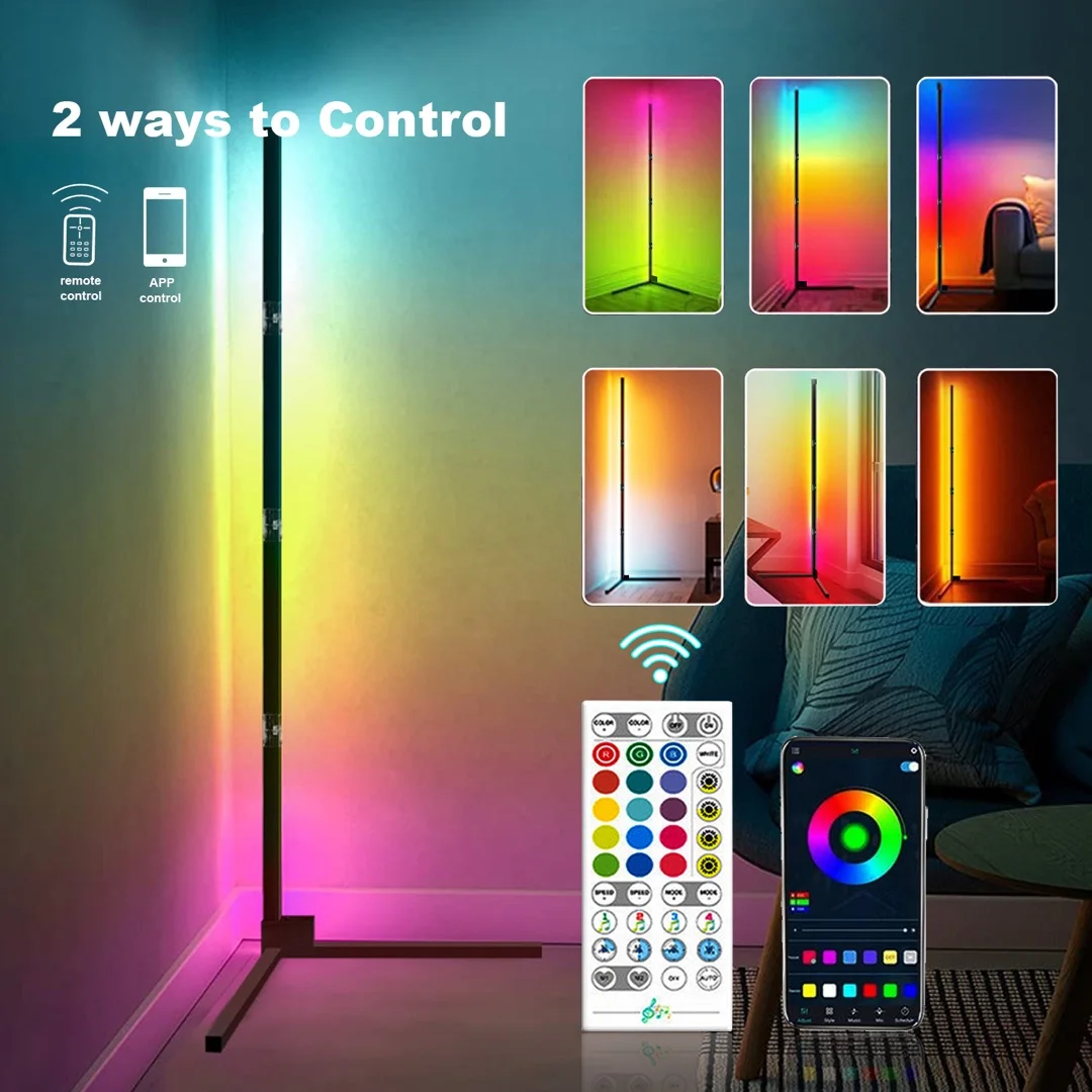 

Corner Floor Lamp - RGB Color Changing Mood Lighting Dimmable LED Modern Floor Lamp with Remote,56" Metal Standing Lamp New