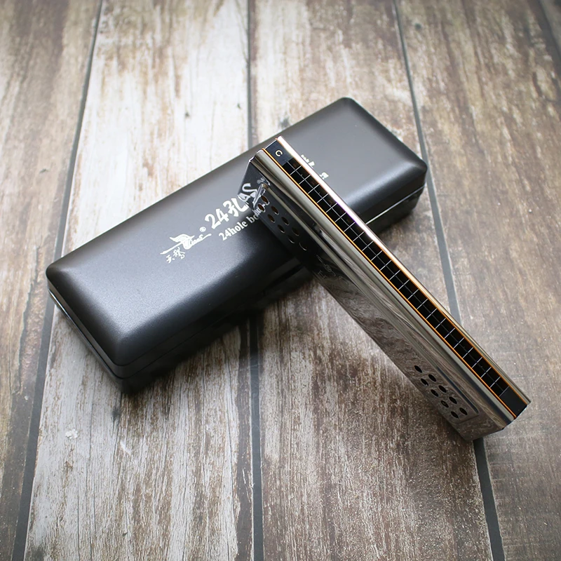 

24 Holes Double Side Harmonica C/G Keys Copper Board Stainless Steel Cover Board Tremolo Harmonica In Plastic Box