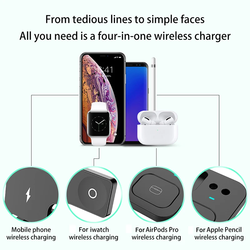 

15W 4 In 1 Fast QI Wireless Charger For AirPods Pro Dock Station Phone Holder Charger For iPhone 12 Pro Max 11 For Apple Pencil