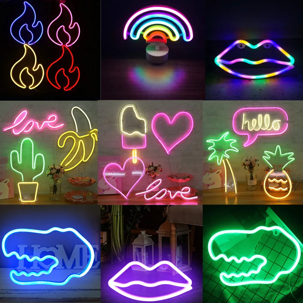 

Неоновая светодиодсветодиодный лампа с вывесками, настольный ночсветильник, цветной USB-светильник для подвешивания, праздничный домашний ...