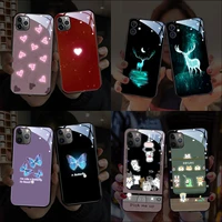 cute tempered glass luminous funda case for iphone 11 12 13 pro 7 8 plus x xr xs max case call light couple cover