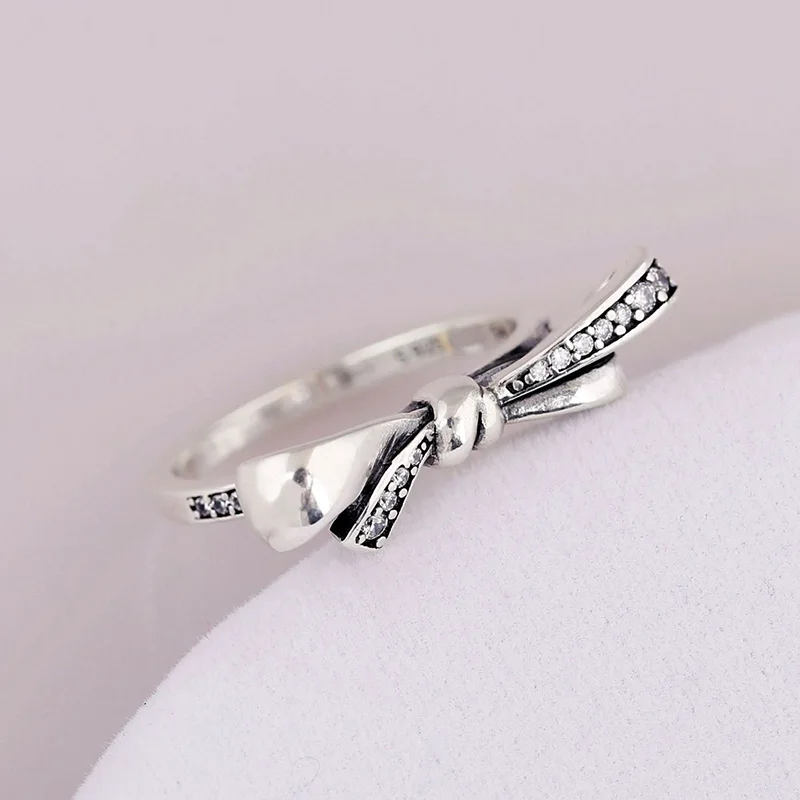 

100% 925 Sterling Silver Pan Ring Creative Gorgeous Bow Ring For Women Wedding Party Gift Fashion Jewelry