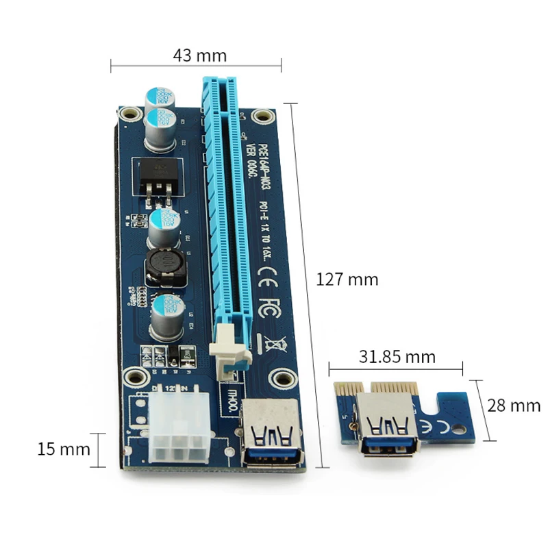 5 шт. PCI-E Riser PCI E Express 1X to 16X Card USB 3 0 SATA 6Pin кабели для BTC Bitcoin Mining Antminer |
