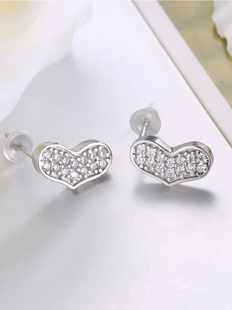 

ZEMIOR Romantic Heart 925 Sterling Silver Stud Earrings For Women Full 5A Clear Cubic Zirconia Earring Anniversary Fine Jewelry