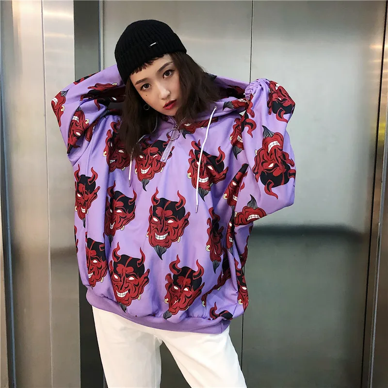 Толстовка с изображением дьявола Harajuku толстовки для женщин панк рок хип поп