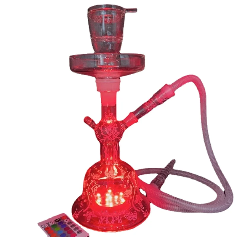 

Clear Pattern Glow Glass Hookah Shisha Set with Led Light Foam Box Water Pipes Shisha Narguile Hookah Shaft Accessories Men Gift