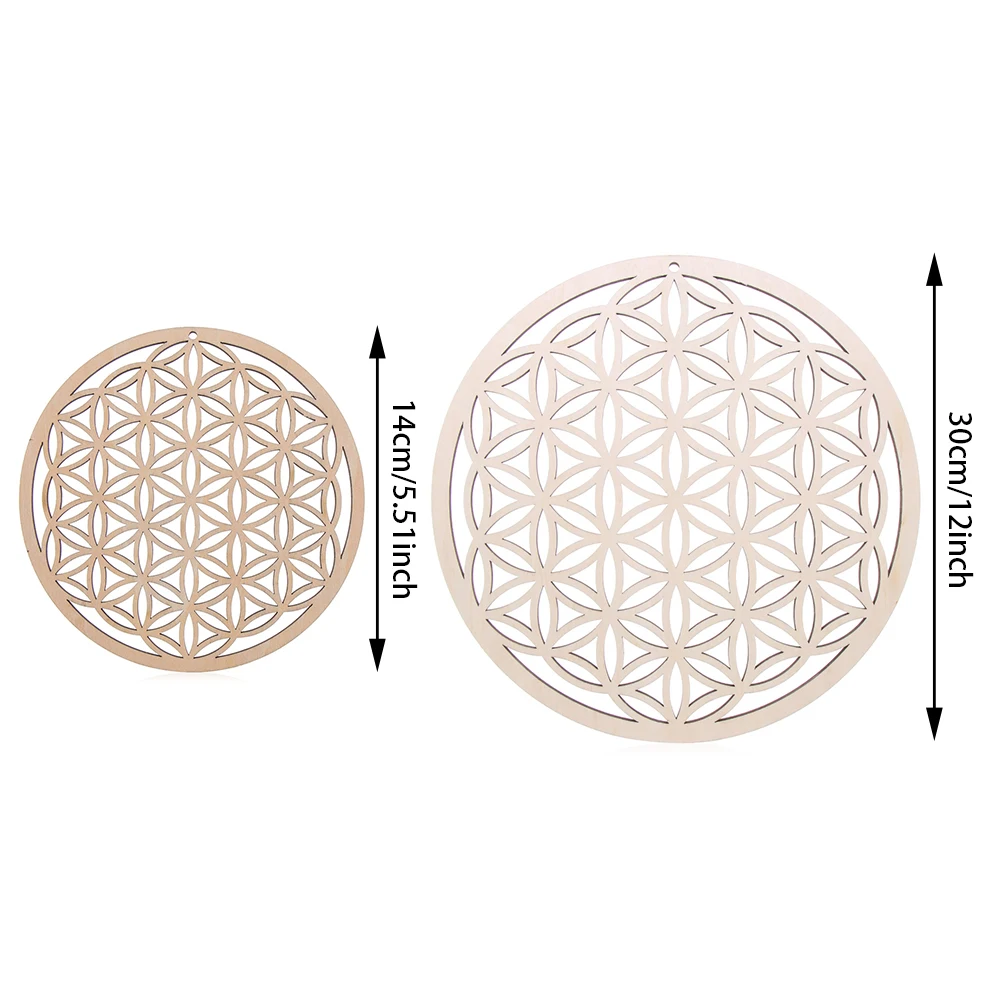 

New Chakra Flower of life Natural Symbol Wood Round Edge Circles Carved Coaster For Stone Crystal Set Home Kitchen DIY Decor