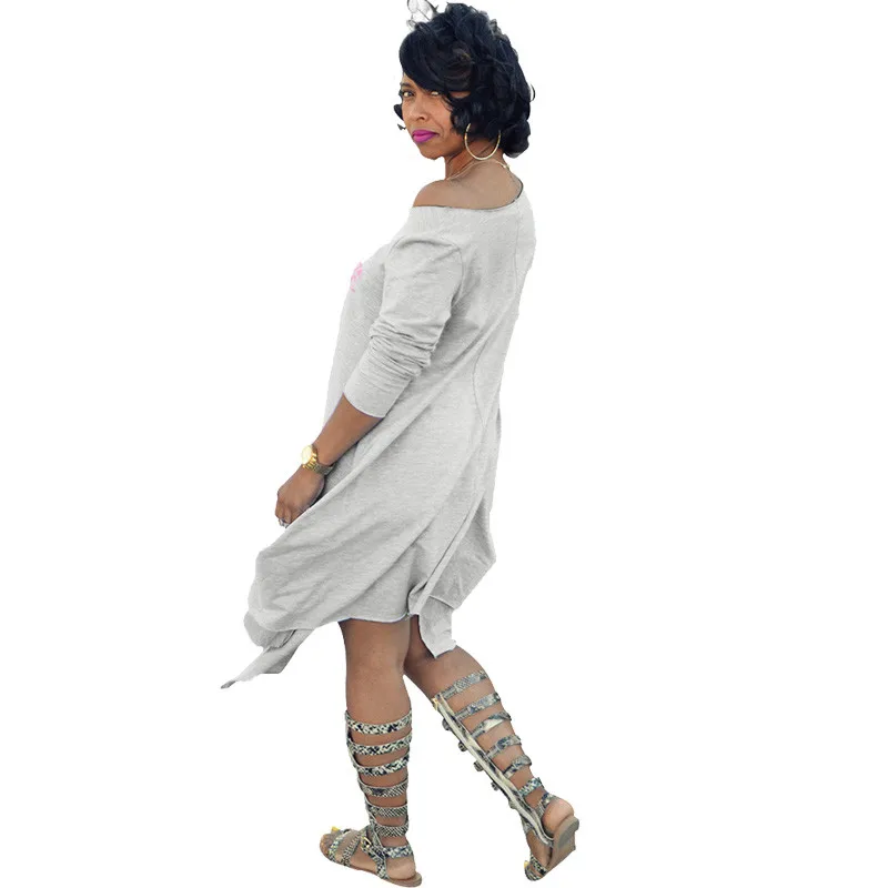 Женские свободные повседневные платья до колена с длинным рукавом и круглым