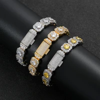 12mm wide hip hop claw setting cz stone bling iced out square link chain bracelets for men women rapper rock jewelry