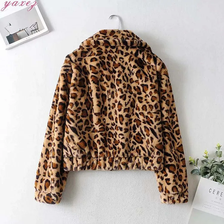

Women's Winter Thick Warm Faux Fur Coat Leopard Print Fake Mink Fleece Plush Fur Jacket For Women Turn Down Collar Zipper Coats